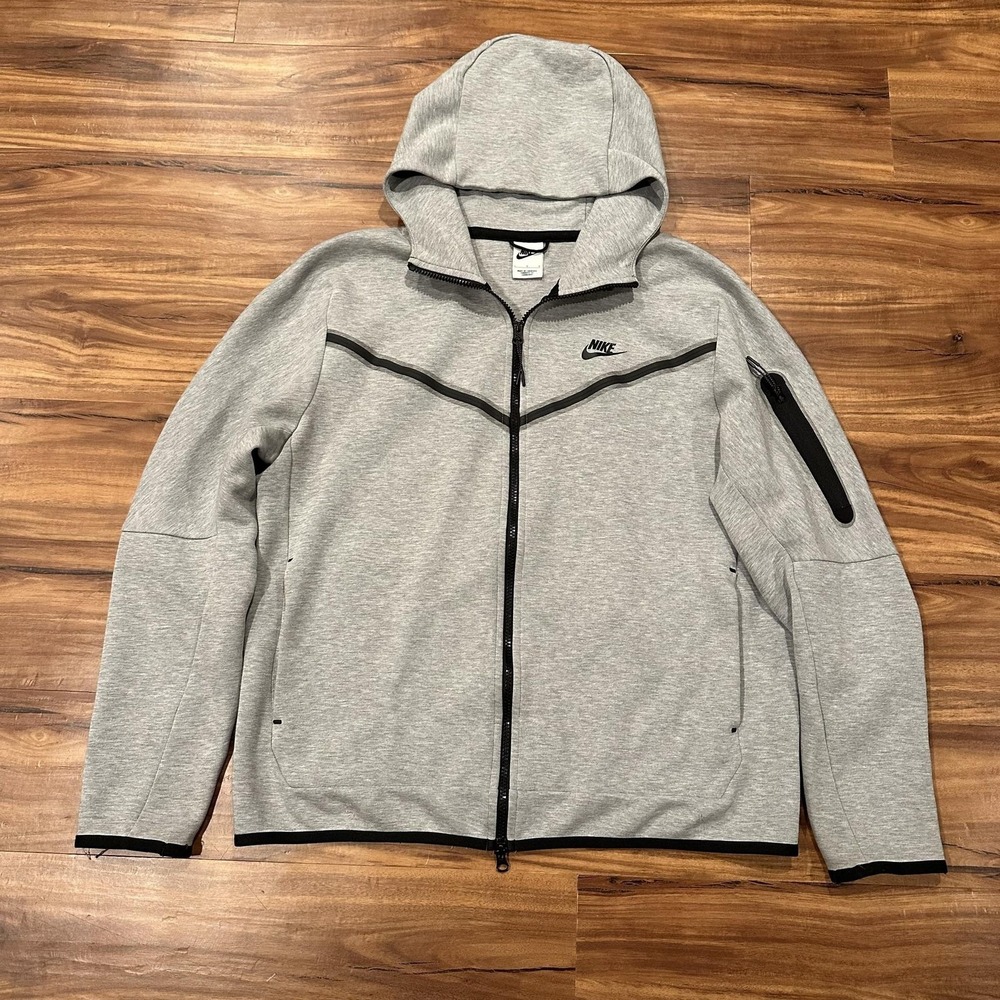 Nike Hoodie Mens Large Gray Tech Fleece Windrunner Full Zip Swoosh Sweatshirt